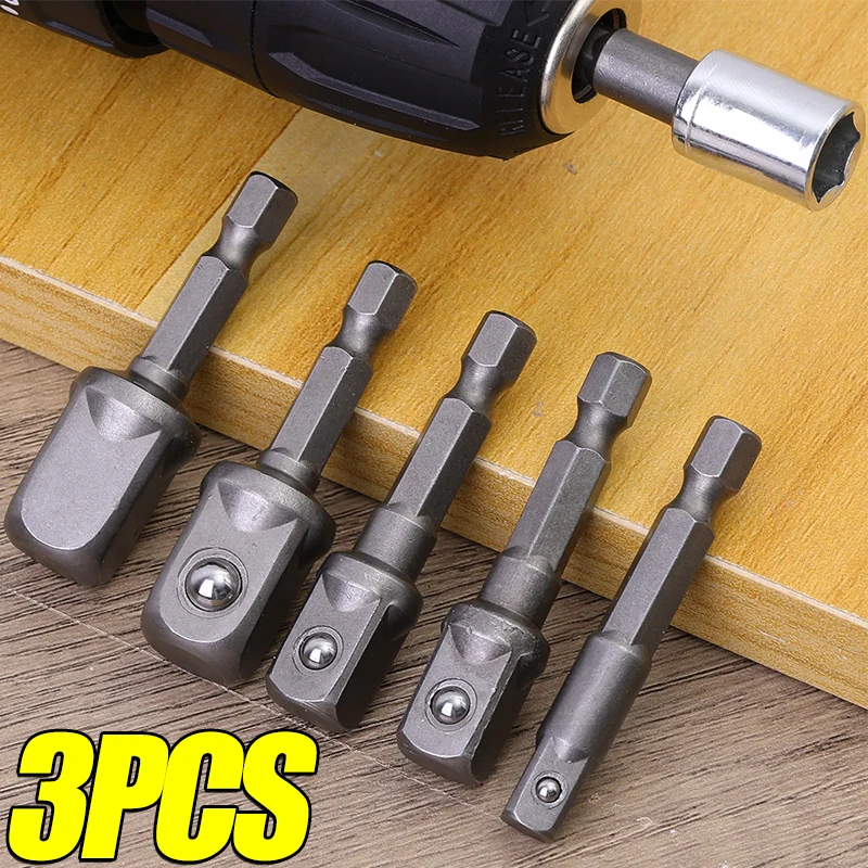

3-1Pcs Chrome Steel Socket Adapter Set Hex Shank Square Head Impact Extension Drill Bits Bar Set 1/4 3/8 1/2 Power Drill Tools