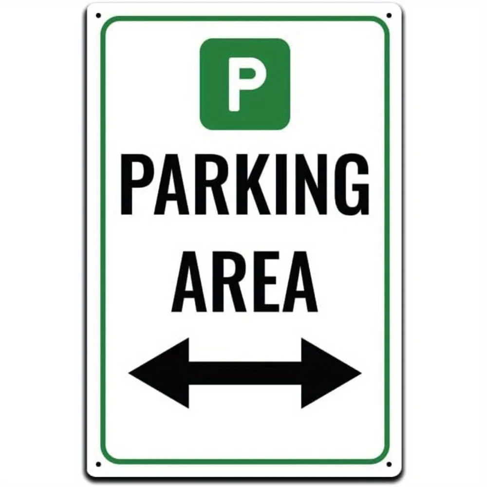 metal Parking Sign - Green,White, Double-Sided, Lightweight Metal Plate, , for Cabins, Hostels, AirBnBs, Parking Area Indicator,