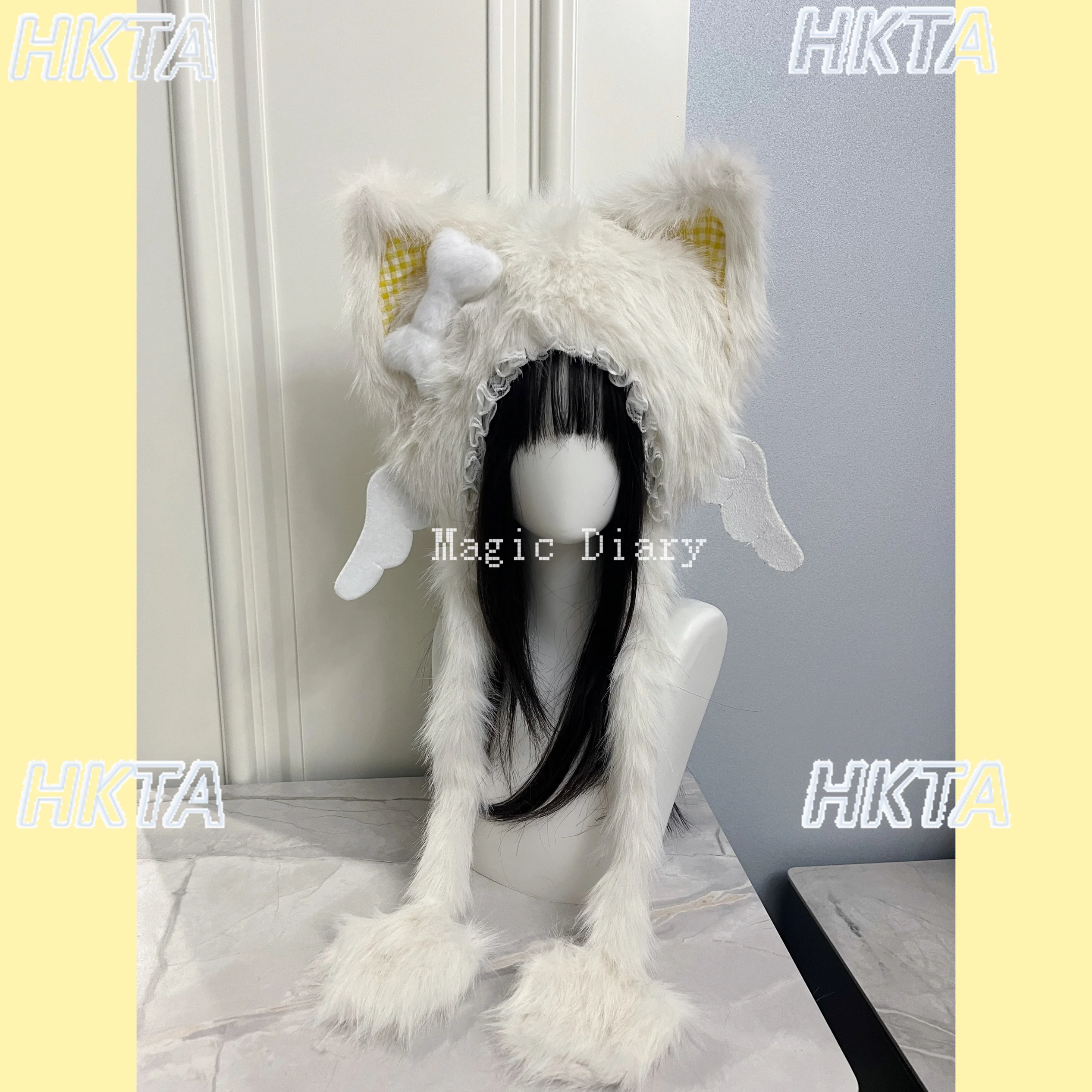 かわいい漫画サブカルチャー暖かい耳プロテクターコスプレ Y2K 黒帽子女性秋レースパッチワーク弓ハロウィン帽子アクセサリー