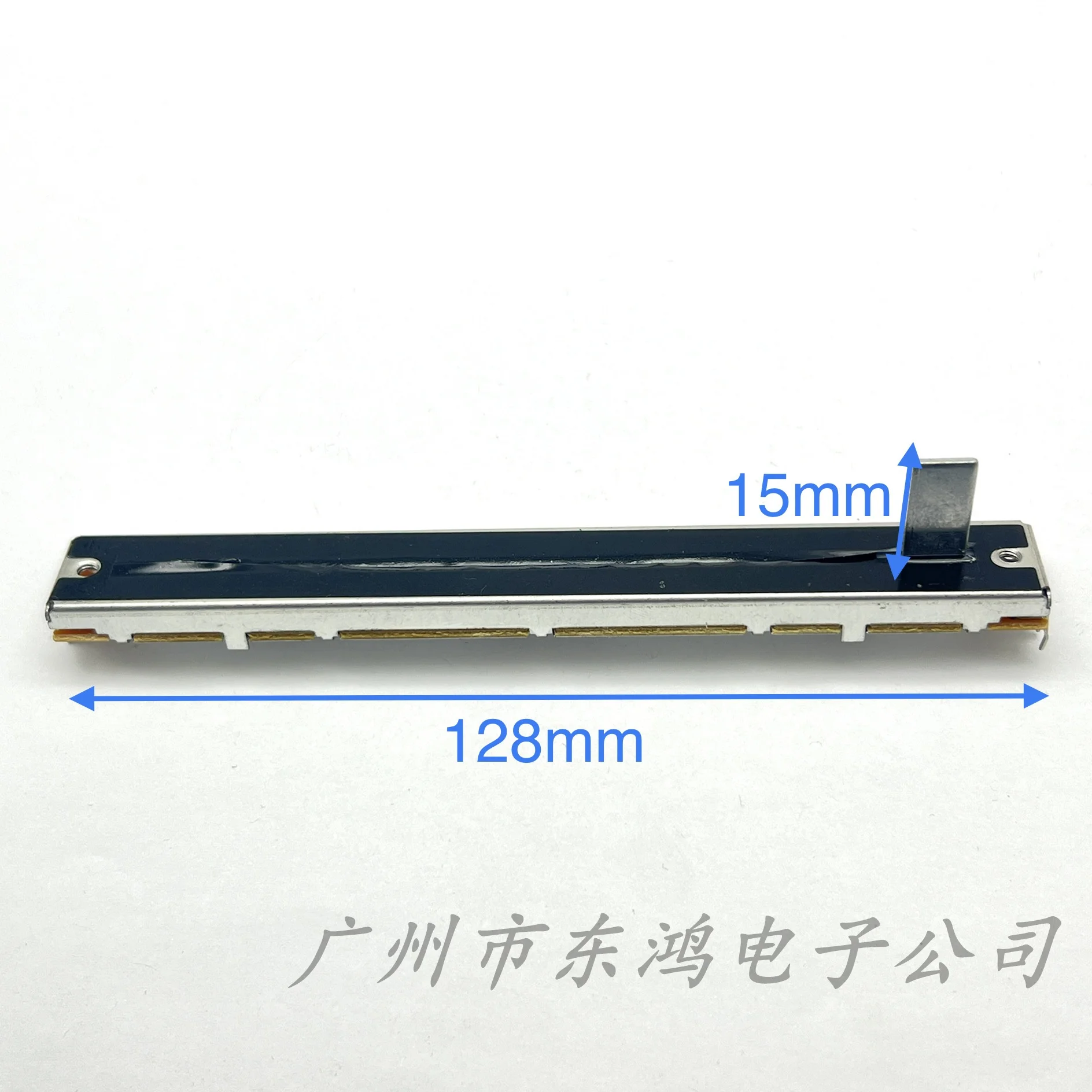 1 piece of 128mm single slide potentiometer A50K with a shaft length of 15mm and 3 pins