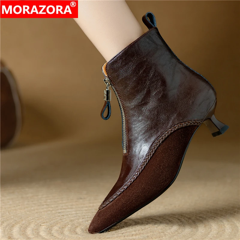 

MORAZORA/2020 новые ботильоны из натуральной кожи, женские модные модельные туфли на молнии с острым носком, осень-зима