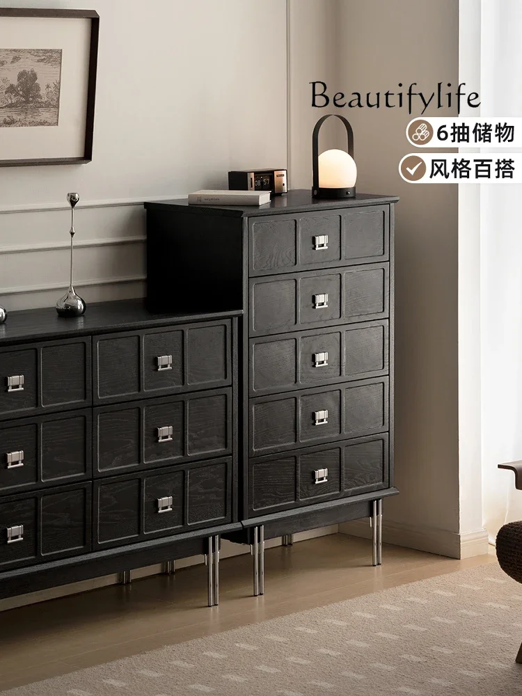 N40 French retro dining side cabinet integrated chest cabinet against the wall high-end bedroom solid wood storage six chest cab