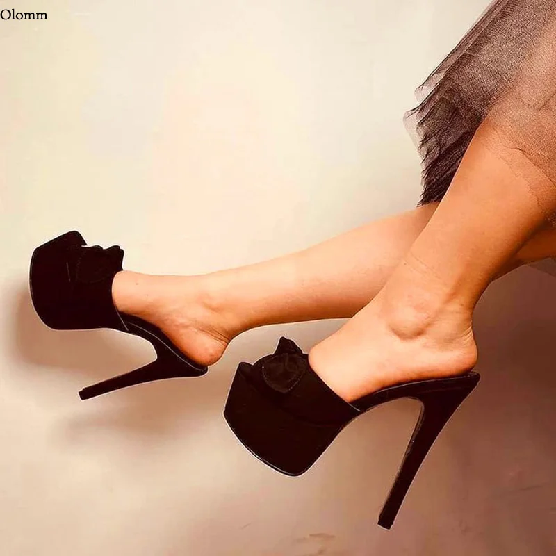 Olomm Faux Suede Women Platform Slingback Sandals Sexy Stiletto High Heels Peep Toe Black Casual Shoes Women US Plus Size 5-20