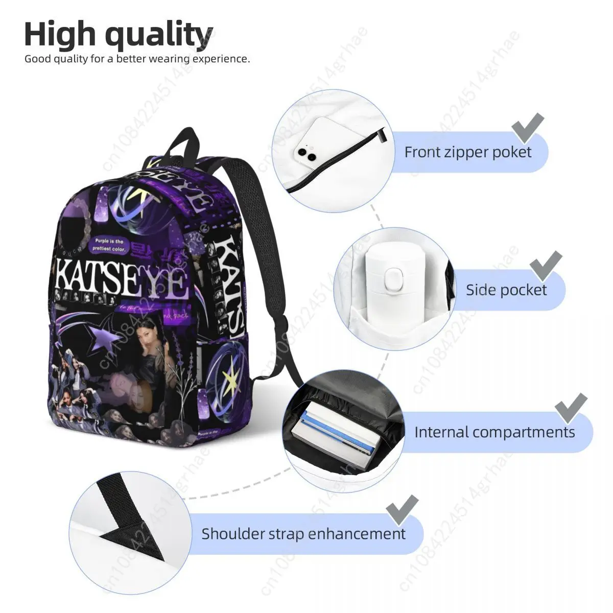 Katseye Fashion Backpack Sports High School Work Daypack untuk Pria Wanita Tas Bahu Laptop