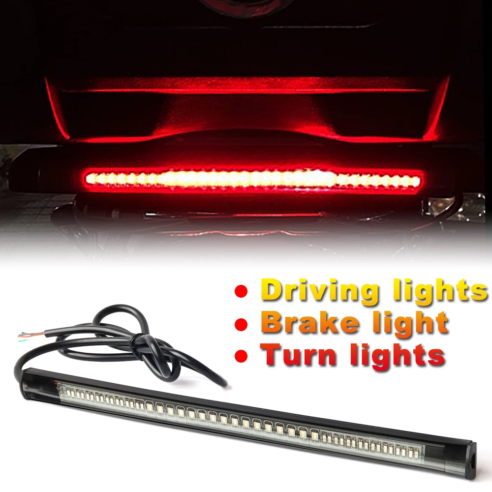 HAOLIDE Motorcycle Light Bar Strip Flexible Brake Turn Signal Lights Waterproof Bulb 48 LED Led Moto Light Tail Stop Strip Light