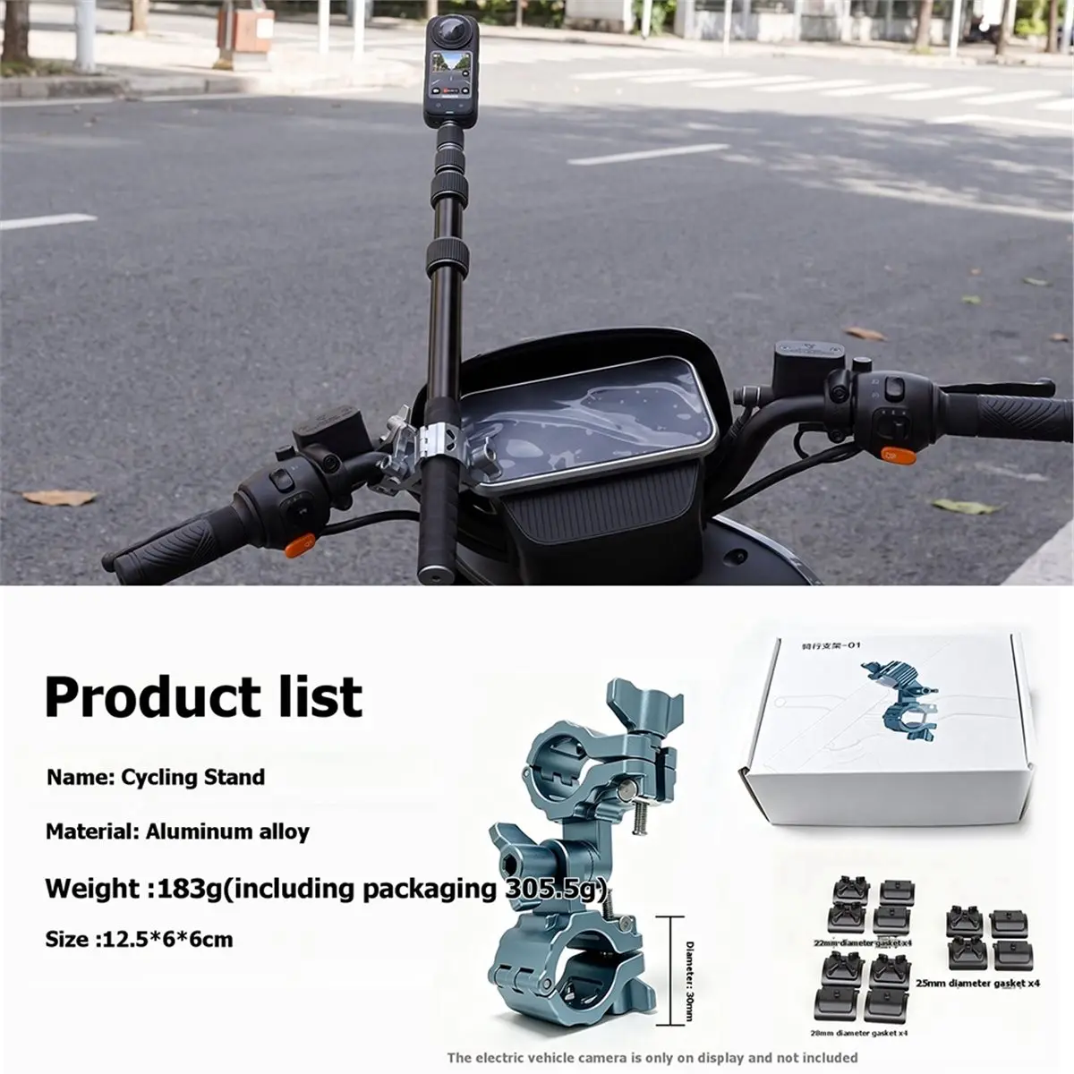 Aluminum Alloy Dual-Clamp Selfie Stick Ride Mount Holder Motorcycle Bike Handlebar Extension Bracket Camera Accessory
