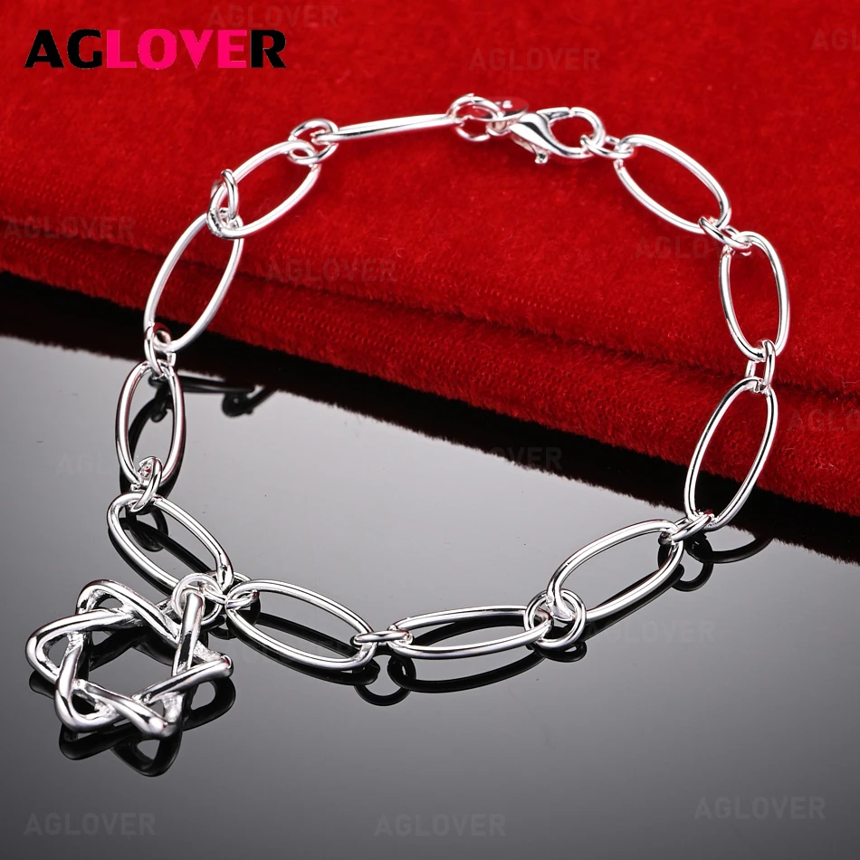 

AGLOVER 925 Sterling Silver Hexagonal Star Hollow Oval Ring Pendant Bracelet Woman Charm Fashion Wedding Jewelry