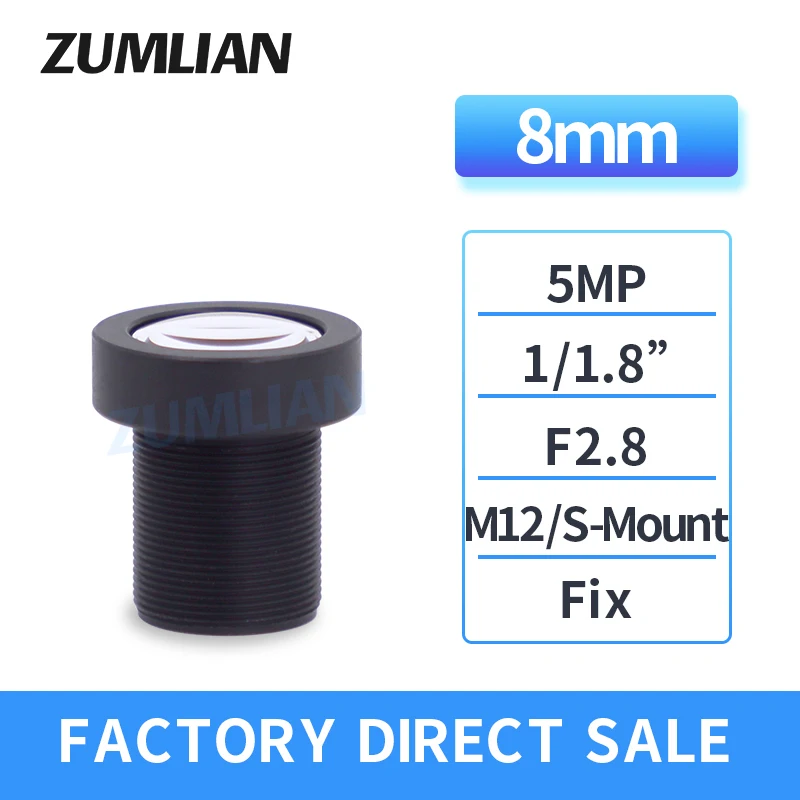 

ZUMLIAN M12 5MP 8mm Low Distortion Machine Vision Lens 1/1.8 Inch F2.8 Fixed Focal Length M12/S-Mount Industrial Camera CCTV FA