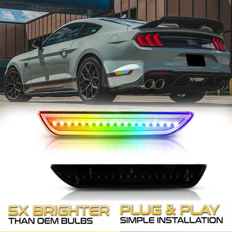 

2Pcs No Error LED RGB Multicolor Rear Side Marker Lights For Ford Mustang 2015-2023 Turn Singal Reflectors Lamps Car Accessories