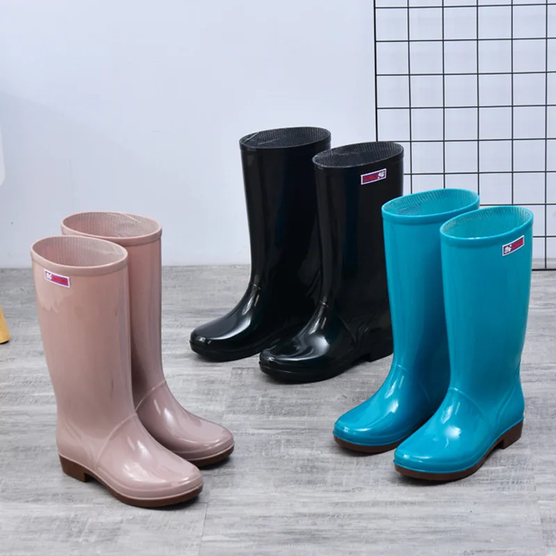 Women\'s Rain Shoes Casual PVC with Velvet Waterproof Non-slip Knee-high Boots New Fashion Tide for Reasons Botas De Mujer