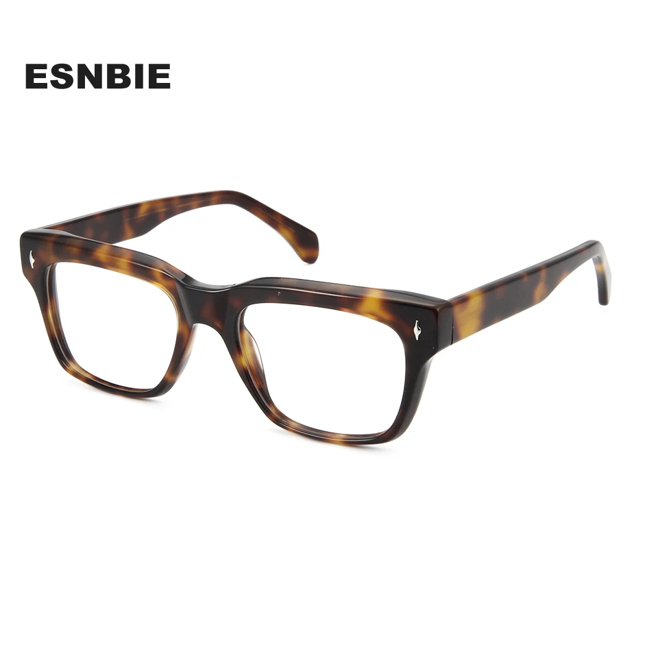 Vintage Thick Square Eyeglasses Frame For Men Women Retro Rivet Rectangle Plate Optical Glasses Clear Lens Prescription Eyewear