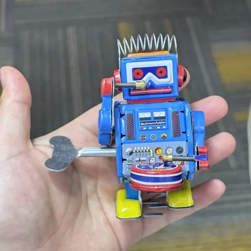 

Classic collection Retro Clockwork Wind up toys Metal Walking Tin band drummer robot Mechanical kids christmas gift