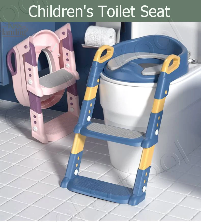 Foldable Toilet Training Seat  with Stairs, Adjustable 6-Level Height, Non-Slip Pedals & Handle for Safety