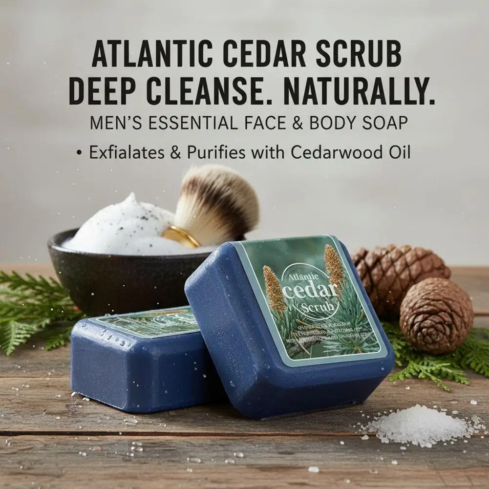 70g Men's Cedarwood Essential Oil Soap - Travel Portable Deep Cleansing Handmade Soap Suitable for Daily Face and Body Care
