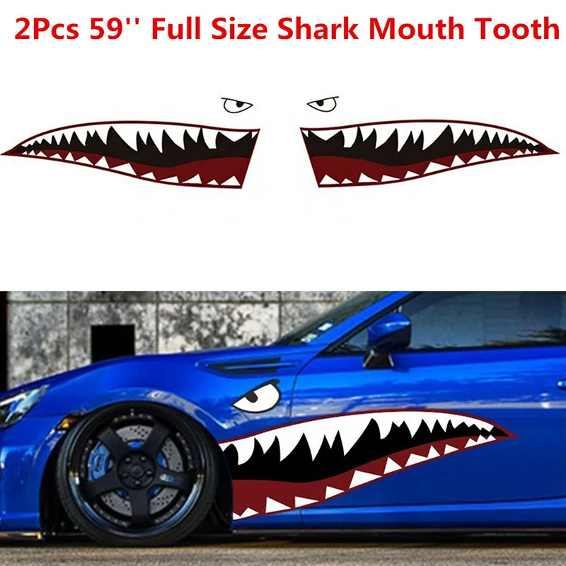 New 2 × DIY Shark Mouth Teeth Graphic Personality Cool Sticker PVC Car Waterproof Scratch Resistant Sticker Applique Accessories