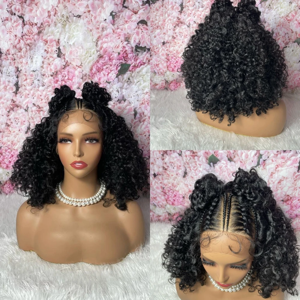 

Fashion Short Curly African Box Braided Style Synthetic Lace Front Wig Braids Lace Wigs With Baby Hair for Black Women