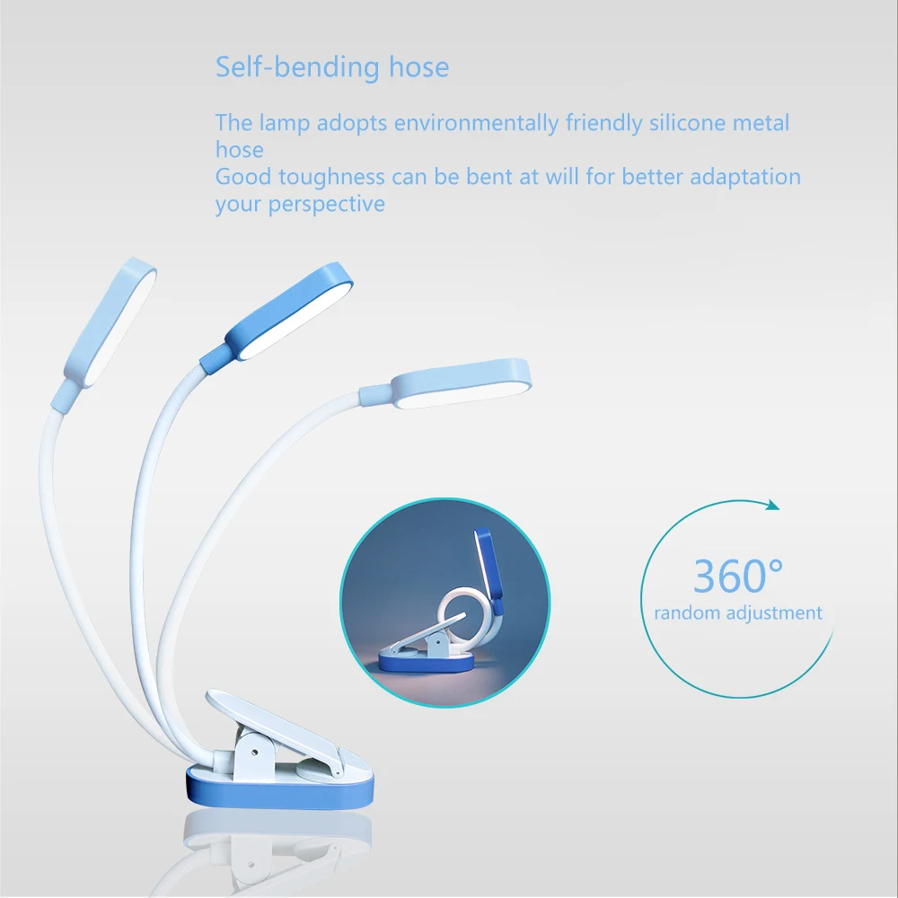 USB Rechargeable Book Lights 9 LED Lamp Beads Reading Light 3-Level Warm Cool White Flexible Easy Clip Night Reading Lamp