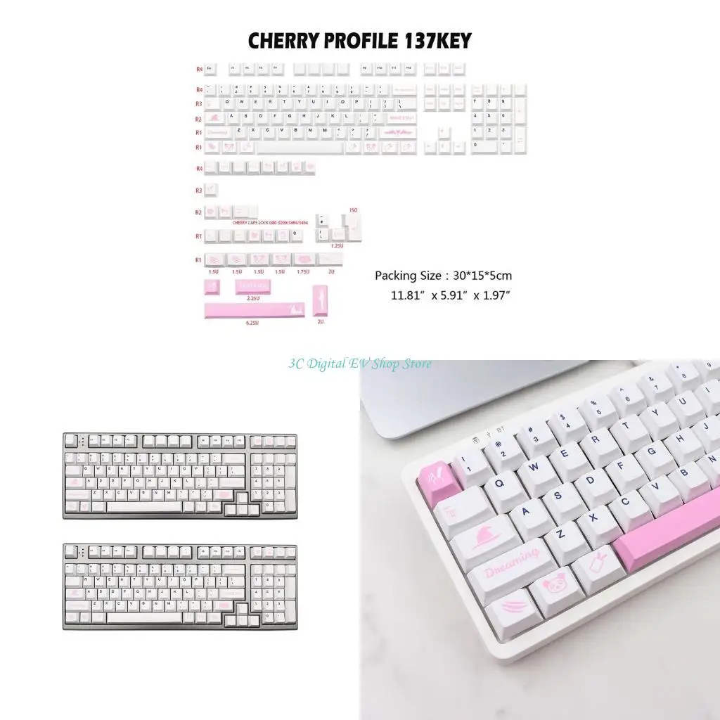 

E74D 137 Keys/Set Dreaming Girl Theme PBT Dye Subbed Keycap For Mx Switches Mechanical Keyboard Keycap Cherry Profile for Key