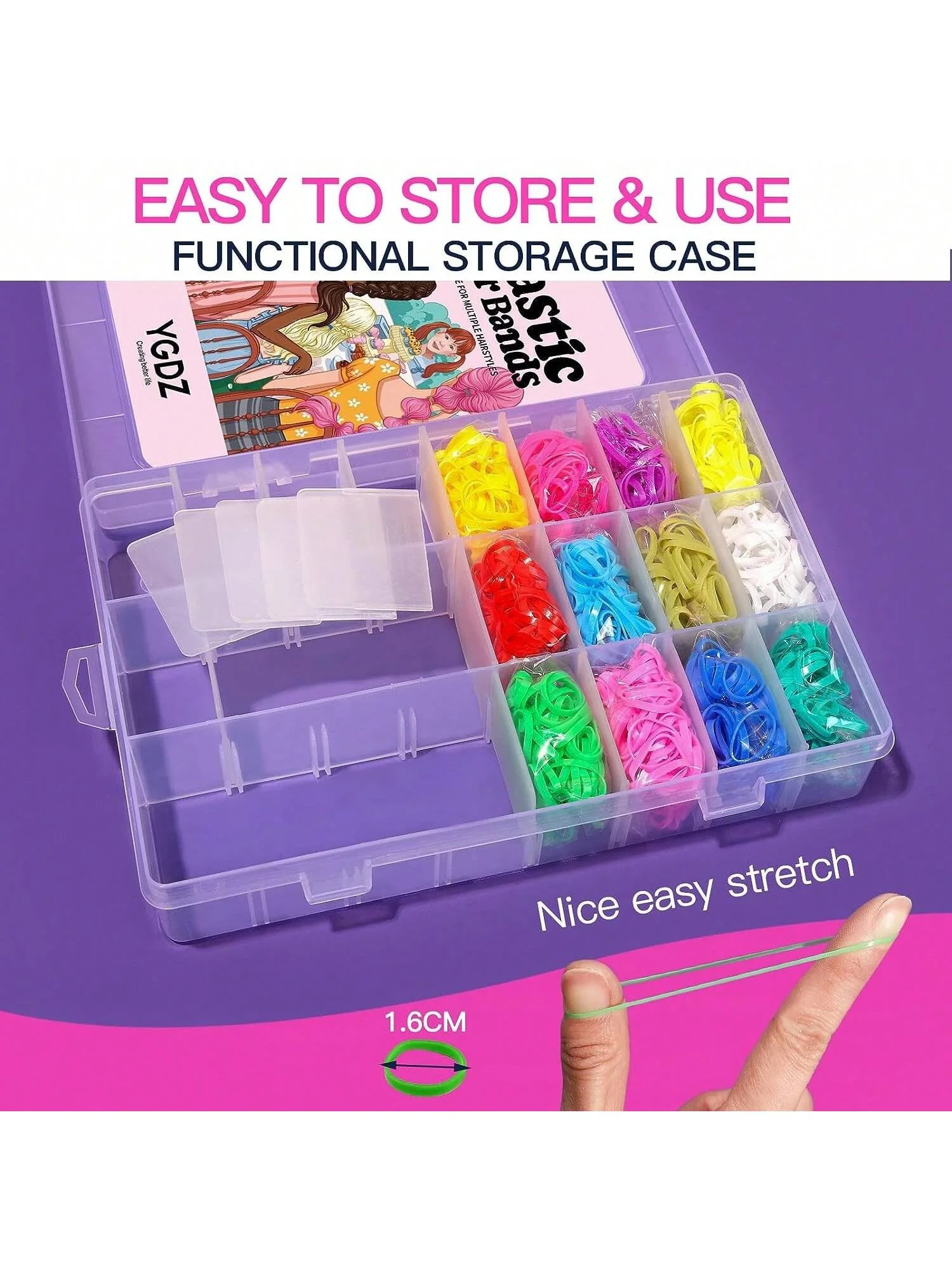 1pack Elastic Hair Bands 24 Colors, YGDZ 1500 pcs Mini Hair Rubber Bands with Organizer Box, Soft Small Girl Hair Ties