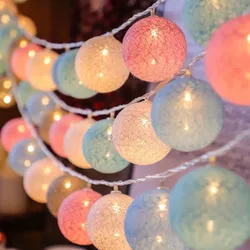 Battery Colorfull Cotton Garland 4cm LED Balls Christmas String Holiday Lights for Home Decoration Wedding Fairy Bedroom Decor