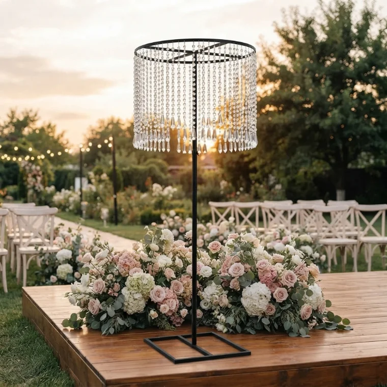 3Pcs Adjustable 1.5‑3m Metal Wedding Arch Frame With Circular Top Shelf, Telescopic Backdrop Stand for Wedding Aisle Stage Party