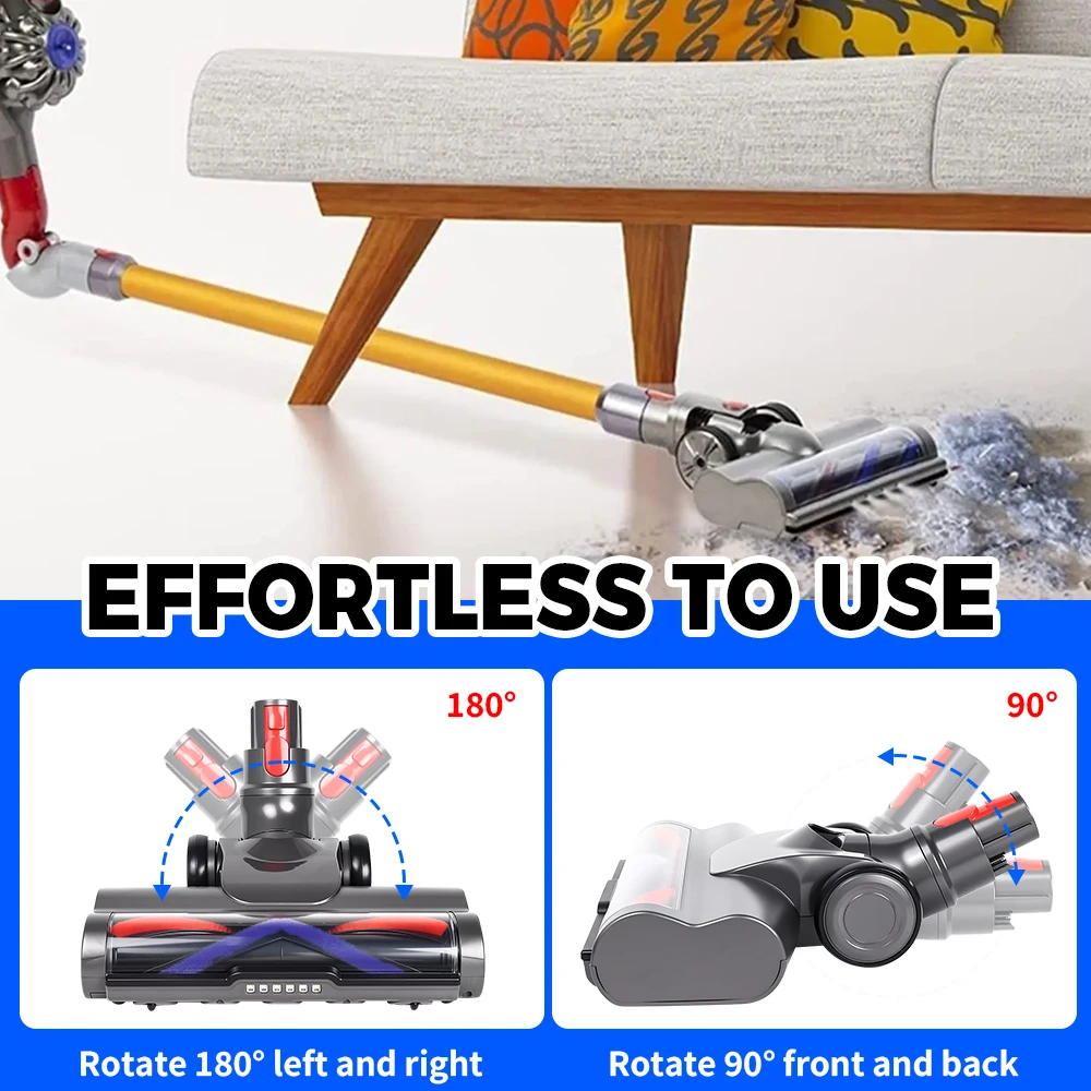Vacuum Brush Head with LED light For Dyson V7 V8 V10 V11 V15 Electric Direct Dirve Roller Brush Head For Carpet Hardwood Floors