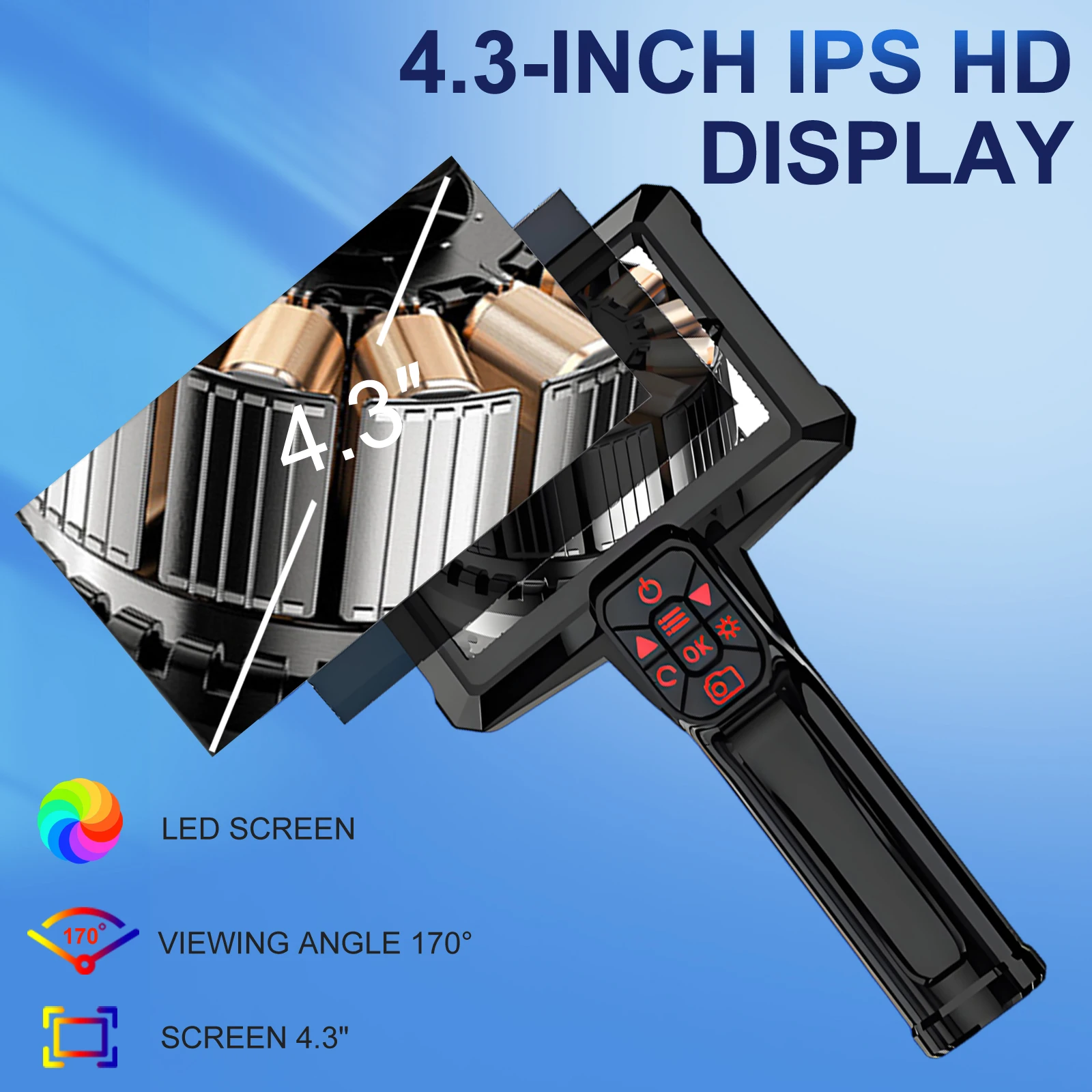 4.3" LCD Endoscope Camera with Light HD 1080P IP67 Waterproof Borescope Camera 8 LED Lights 32GB Card for Sewer Pipe HVAC Car image 6