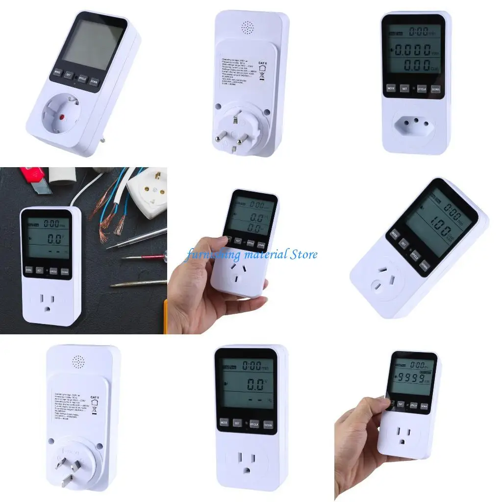 

Y5GD LCD Plugs in Power Energy Meter Voltages Electricity Usage Monitors Digital LCD Display Wall Socket Outlet