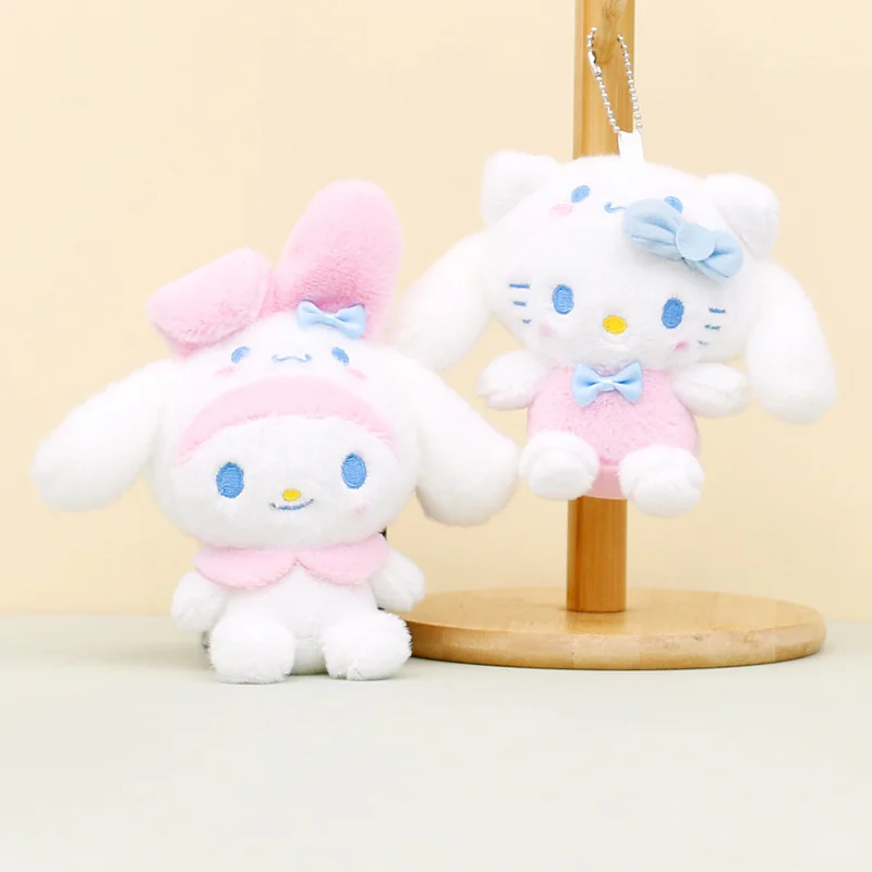 Hello Kitty Sanrio Keychain Cute Cinnamorol My Melody Kuromi Keyring Children Toys Pompom Purin Pochacco Plush Keychains Girls