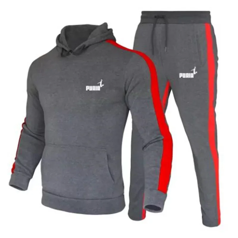 طقم ملابس رياضية رجالية لخريف 2025. طقم ملابس رياضية خارجية مكون من قطعتين للرجال. قميص رياضي بغطاء للرأس للرجال. أسلوب عصري #2