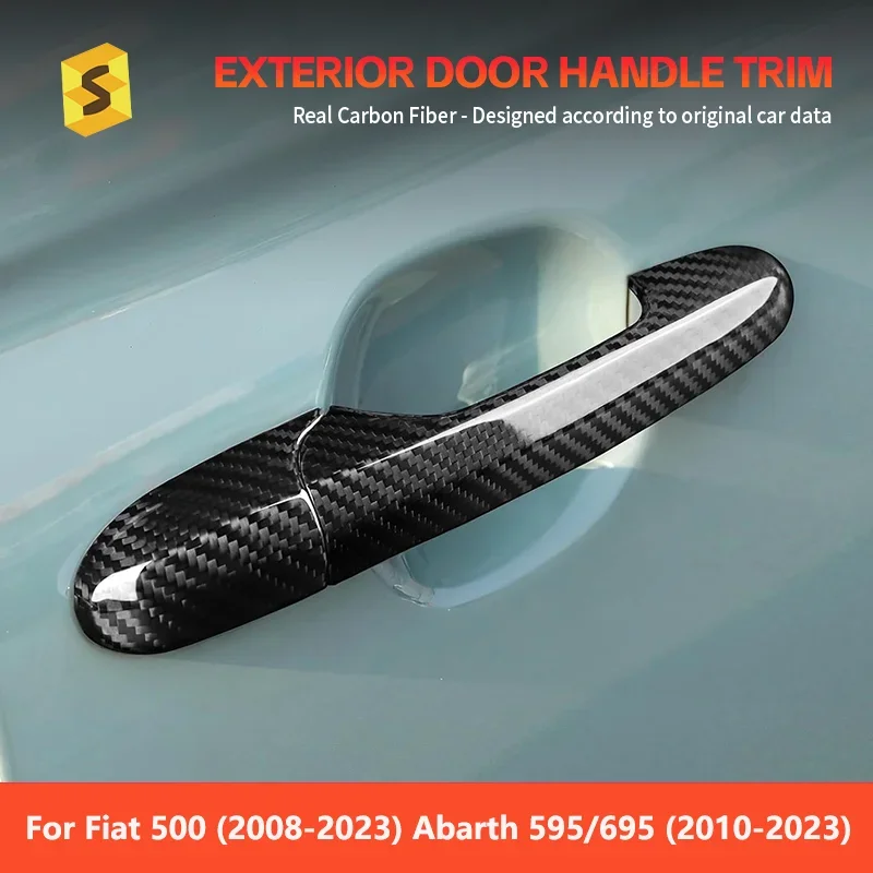 

Real Carbon Fiber Sticker Exterior Door Handle Trim For Fiat 500 Abrth 595/695 2008-2023 2022 2021 2020 2019 Scratch-Resistant