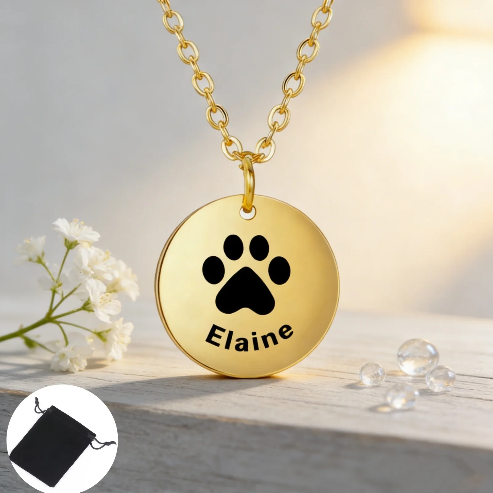 Customized Name Date Text Dog Claw Pattern Necklace Stainless Steel Personalized Dog Cat Pet Commemorative Necklace Family Gift