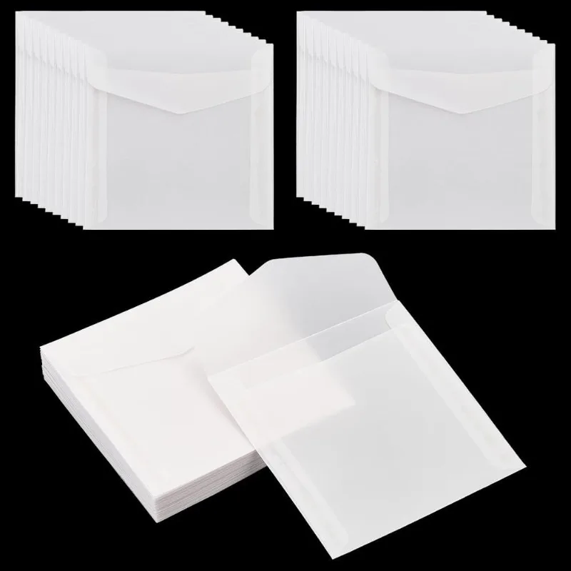 50pcs Glassine Envelopes 4.7x4.7\'\' White Translucent Paper Envelopes Vellum Square Clear Envelopes for Weddings Invitations