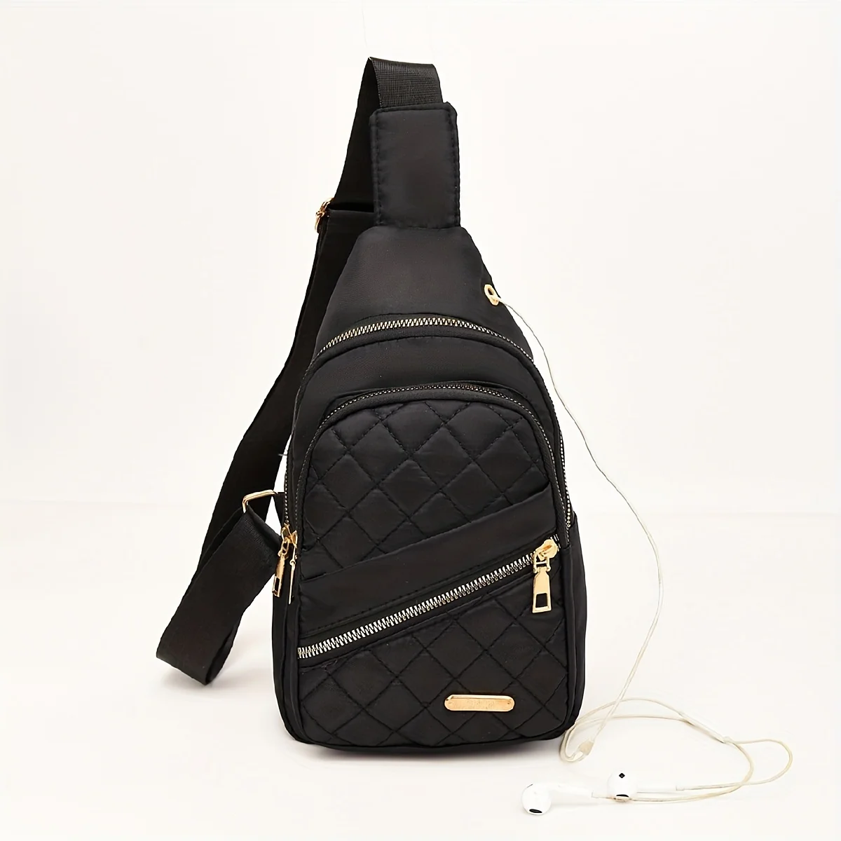 Quilted Double Layer Chest Bag Minimalist Crossbody Phone Bag Women's Retro Sling Bags Solid Color Purse For Hiking Sports