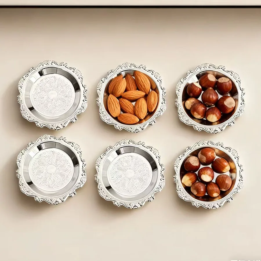 6-piece set durable metal patterned 4inch small trays - suitable for coaster, storage, dessert plate nut tray for placing items