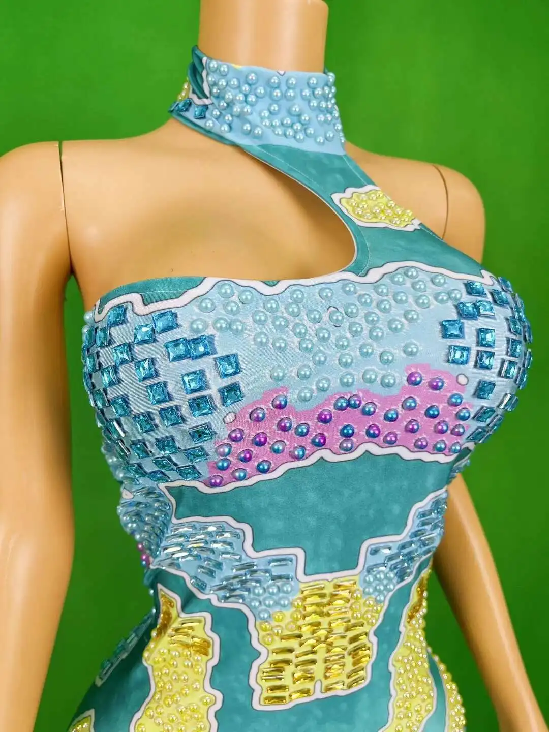 Vestido sin mangas con diamantes de imitación de mapa de lujo para celebración de cumpleaños, traje de verano para cantante de fiesta, disfraz Sexy de colección, Ditu