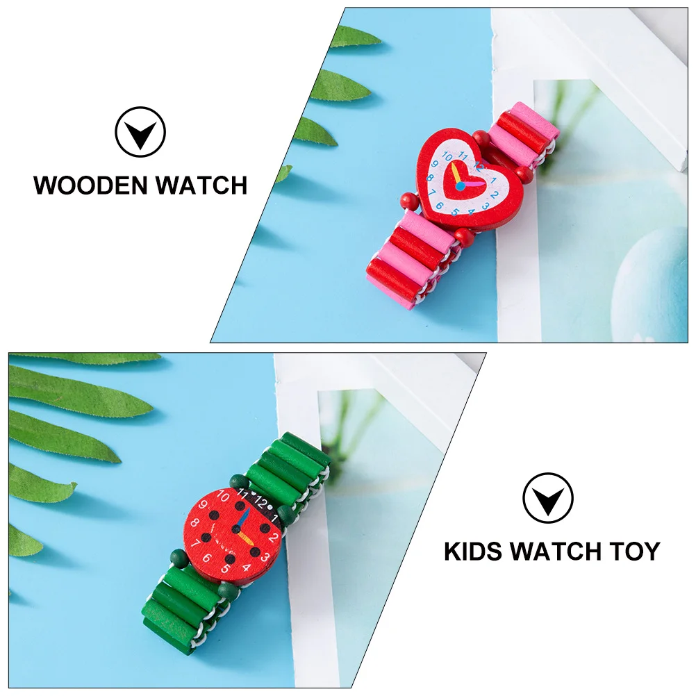 

6pcs Wooden Watch Kids Toy Smooth Quality Lightweight Cartoon Wristwatch Toddler Birthday Gift Educational Plaything