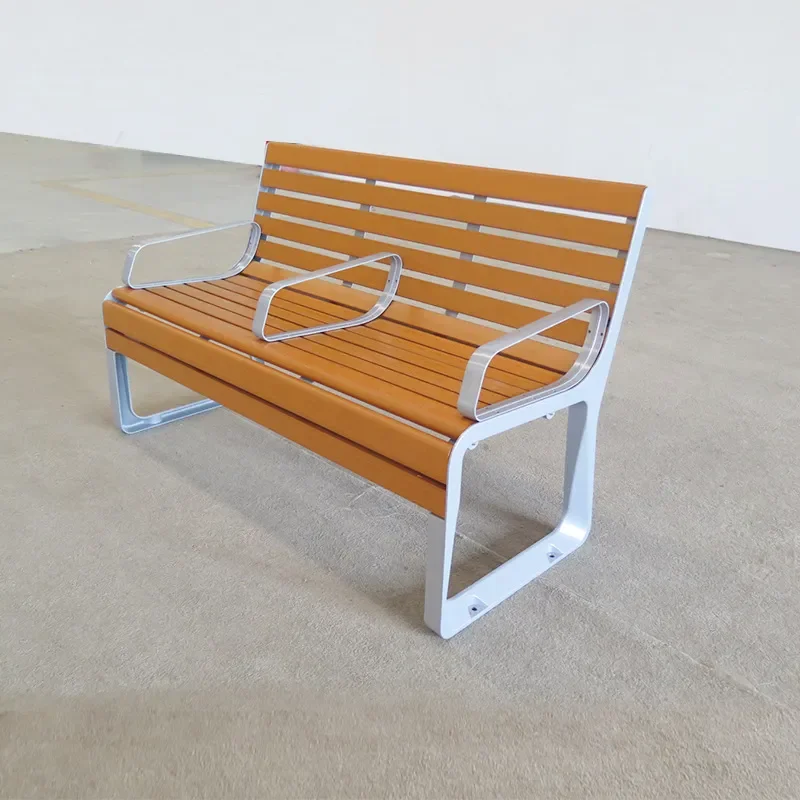 Outdoor Park Bench Cast Aluminum Frame Plastic Wood Seat Backrest Garden Patio Shopping Mall Commercial Street Public Seating