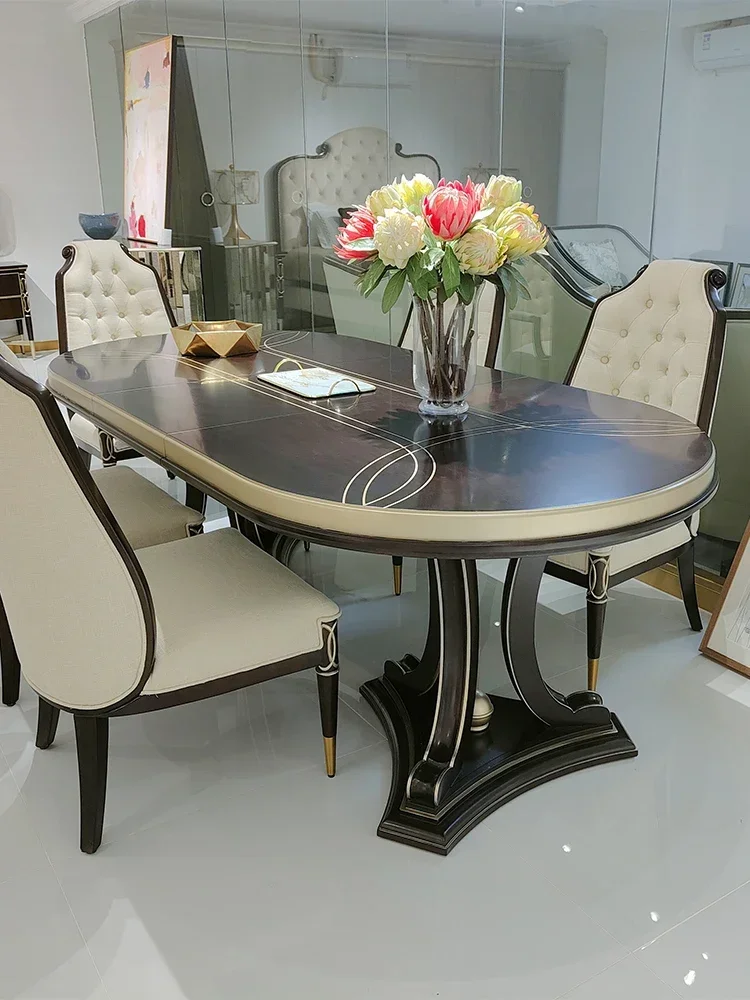 American light luxury solid wood oval table Avery size unit high-end rectangular dining table and chair combination