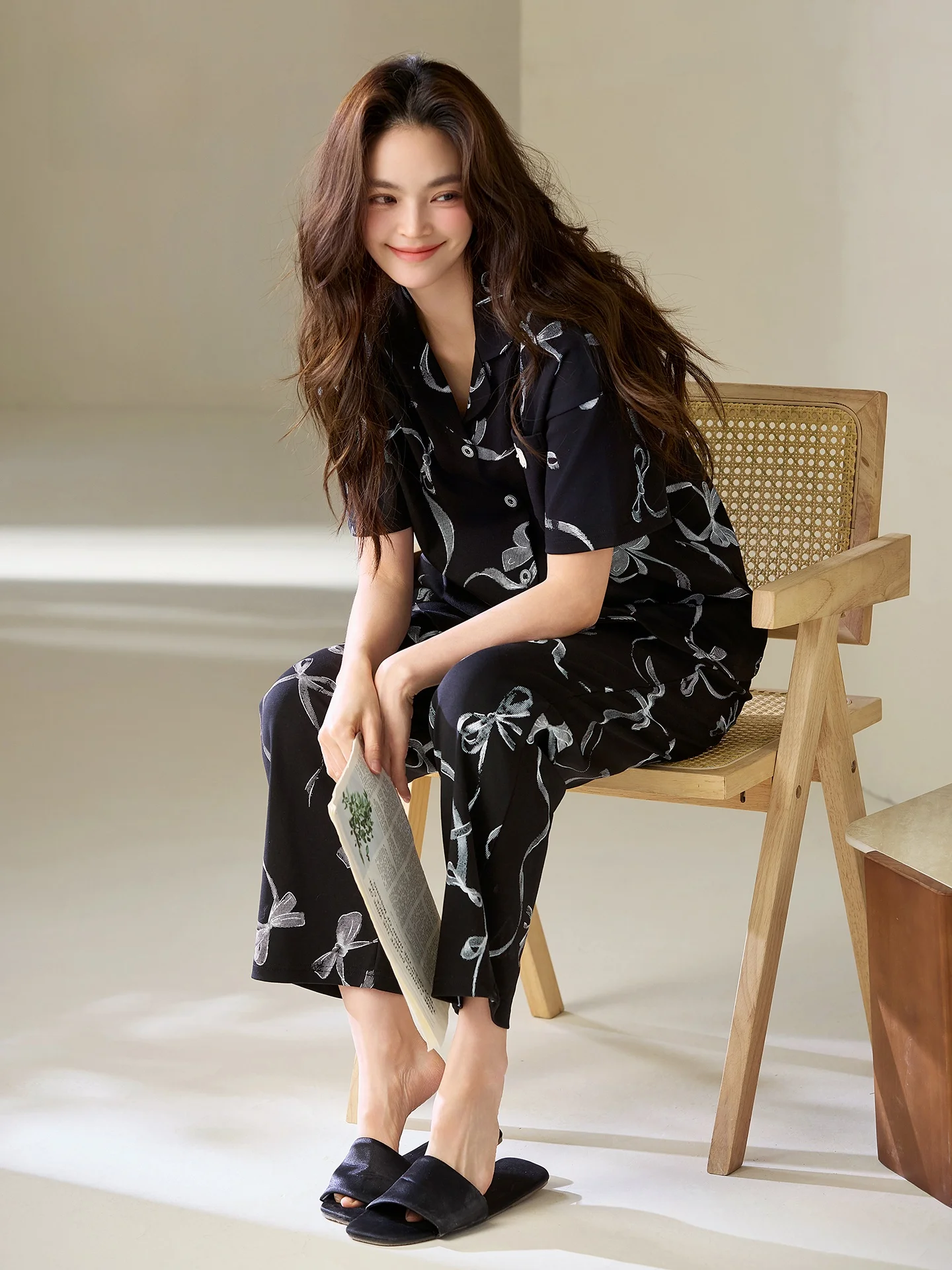ultra-soft-casual-style-women's-summer-thin-short-sleeve-long-pants-print-sleepwear-comfortable-high-end-home-clothes-set