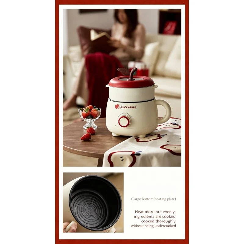1pc Mini Electric Cooking Pot with Steamer Tray Multifunctional Electric Hot Pot Adjustable Heat Rice Cooker for Dormitory Home
