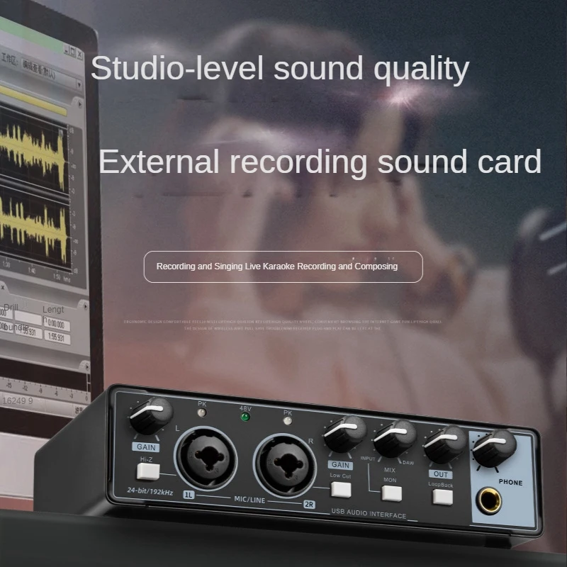 

Portable Audio Mixer 2 In 2 Out USB Sound Card With Monitoring Electric Guitar Live Recording Professional Sound Card