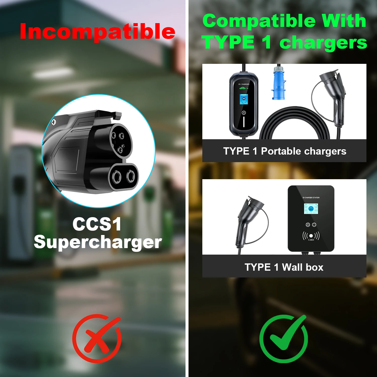 Kolanky 32A 7.2kw Charging Adapter Type 2 To Type 1 Charger Conventer Connect Type 2 Charger For Electric Vehcile Type 1 Car