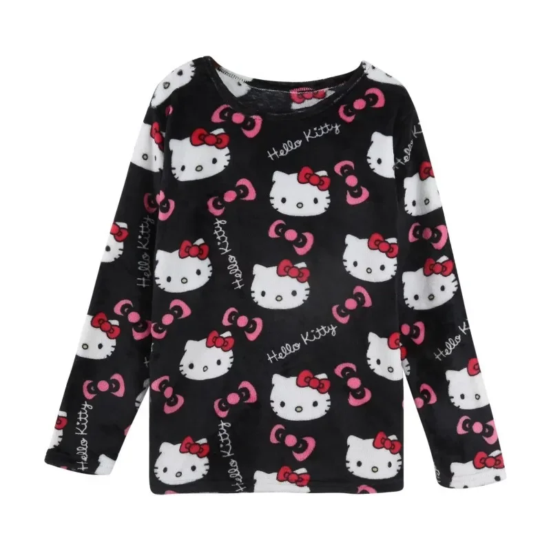 MINISO  Hello Kitty  Kawaii Loungewear Set Loose Flannel Ladies Pajama Pants Girl Autumn Winter Women Casual Cute Home Clothing