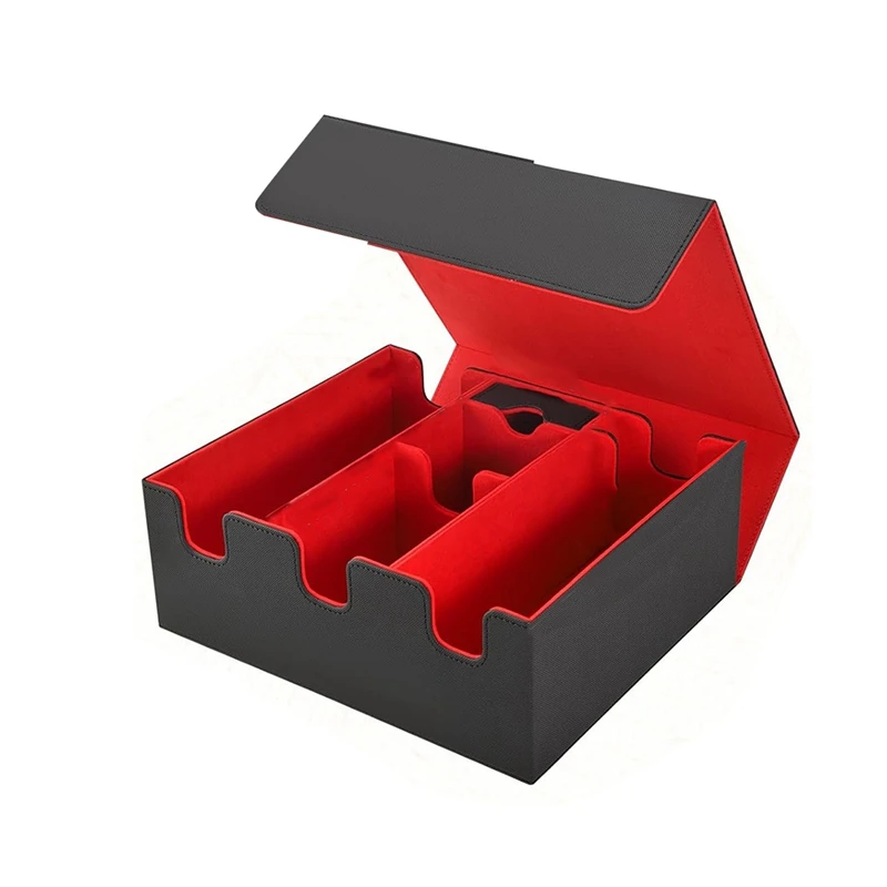 Card Storage Box For Trading Cards, Magnetic Closure TCG Storage Box For MTG, Yugioh, And Sports Cards Easy Install Red+Black