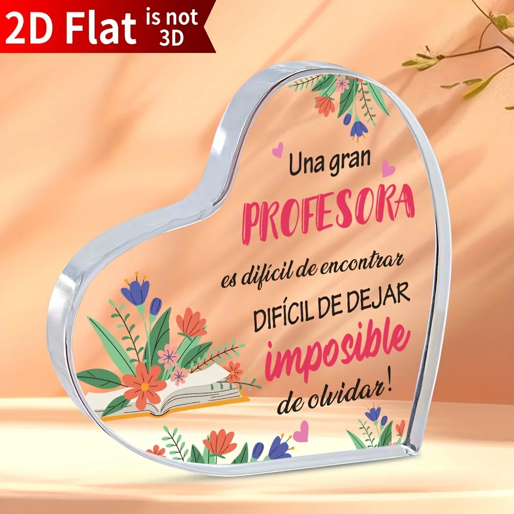Spanish Teacher Appreciation Heart Acrylic Ornament Floral Pattern Educator Desktop Decoration