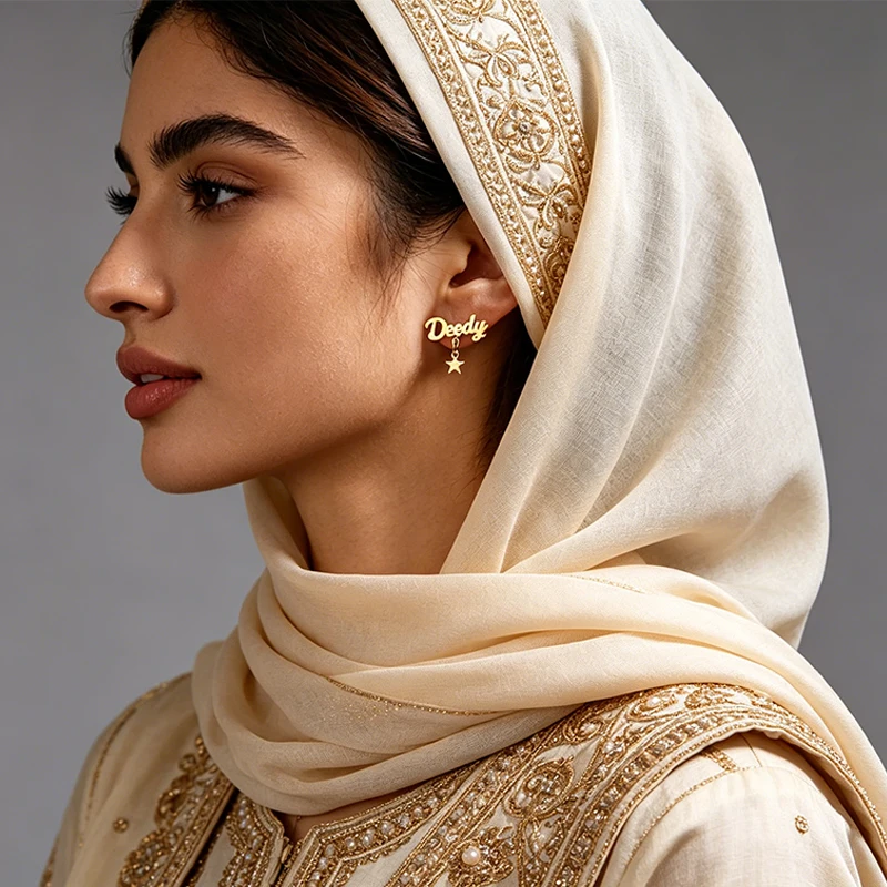 

Customised 2pcs Earrings For Woman Custom 24K Gold Luxury Name With Pendnat Earrings Personalized Small Stainless Steel Earrings