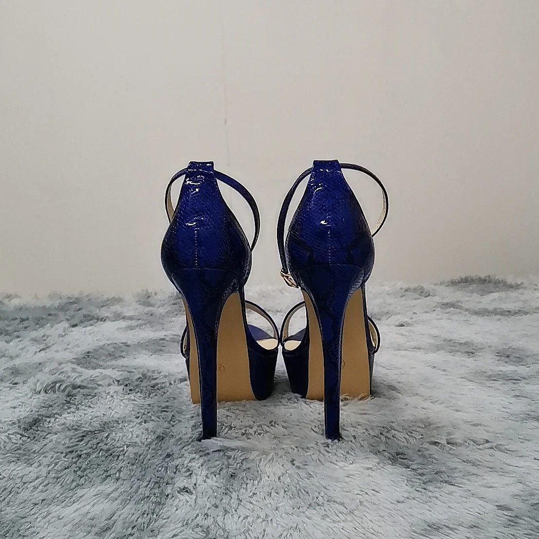 2024 nuove donne sandali 14cm cena tacchi alti Sexy Open toe fibbia cinturino sandalo tacchi blu modello serpente piattaforma scarpe da sposa