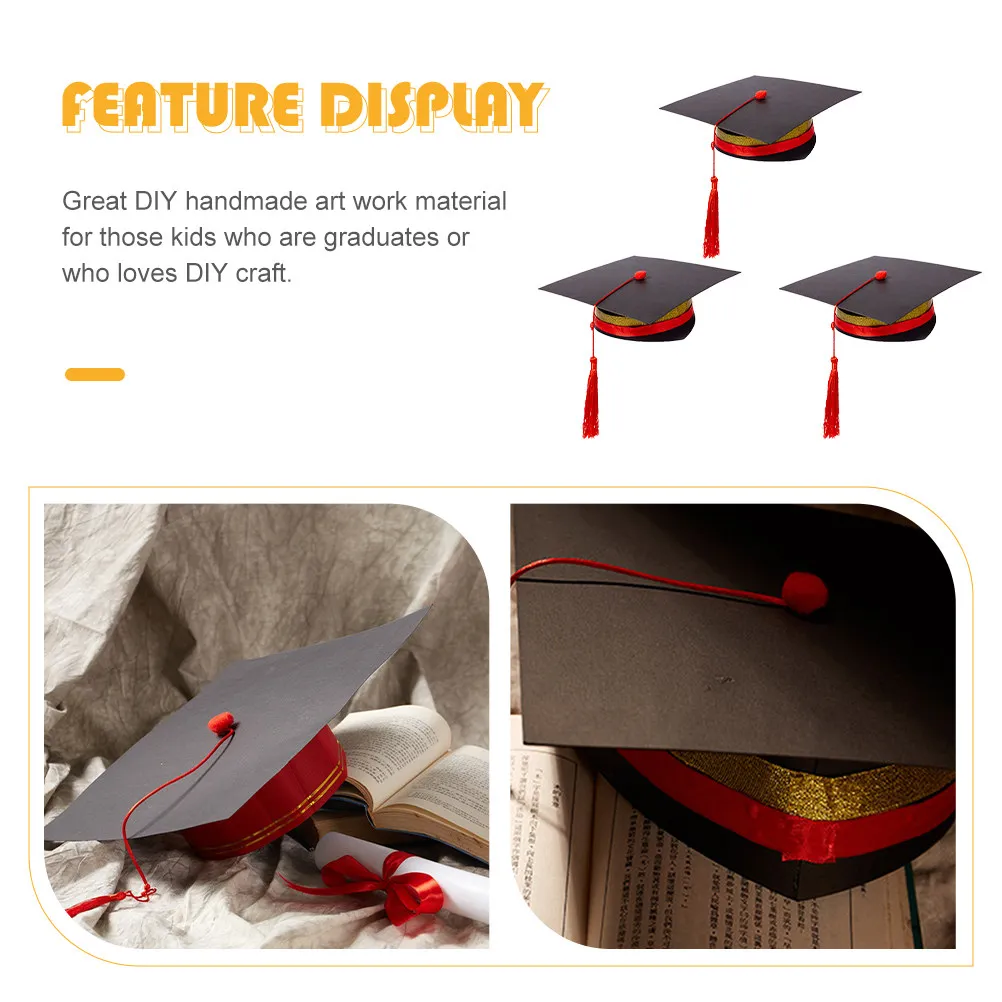 

3Sets DIY Graduation Caps Material Pack for Kids Handmade Paper Doctoral Hat Art Craft School Ceremony Gift DIY Graduation Hat
