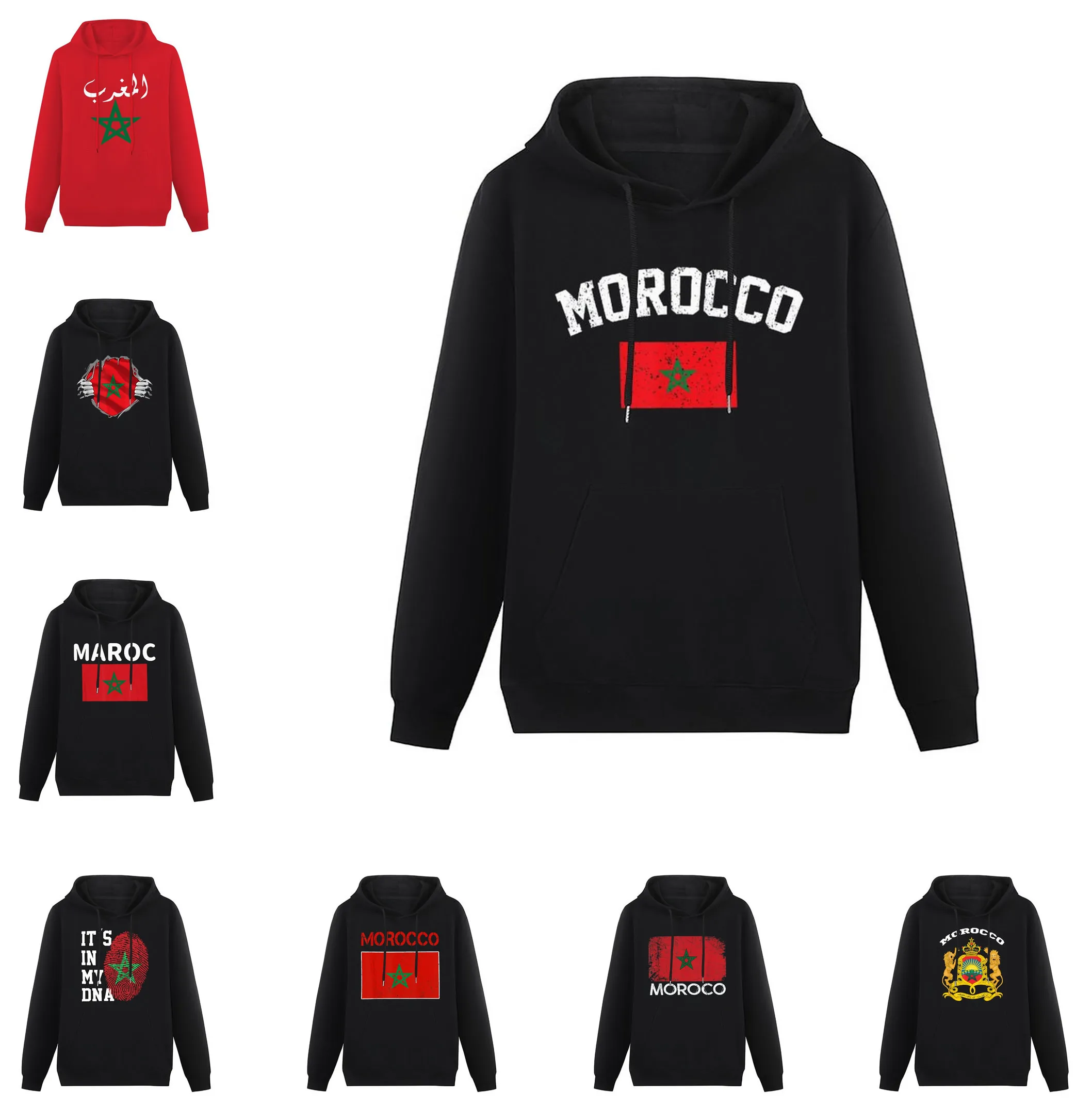 Homens Mulheres Hoodies Marrocos Bandeira Marroquino Mapa Do País Hoodie Pullover Com Capuz Hip Hop Camisola De Algodão Unisex